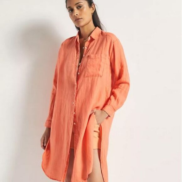 Anthropologie Long Shirt Dress-shirt in soft LINEN XL - New w/o tags - Picture 4 of 5